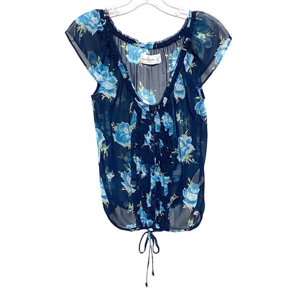 Abercrombie & Fitch Tops - Abercrombie Floral Sheer Blouse S Ruffles Y2K Peasant Boho Chic Coquette Whimsy